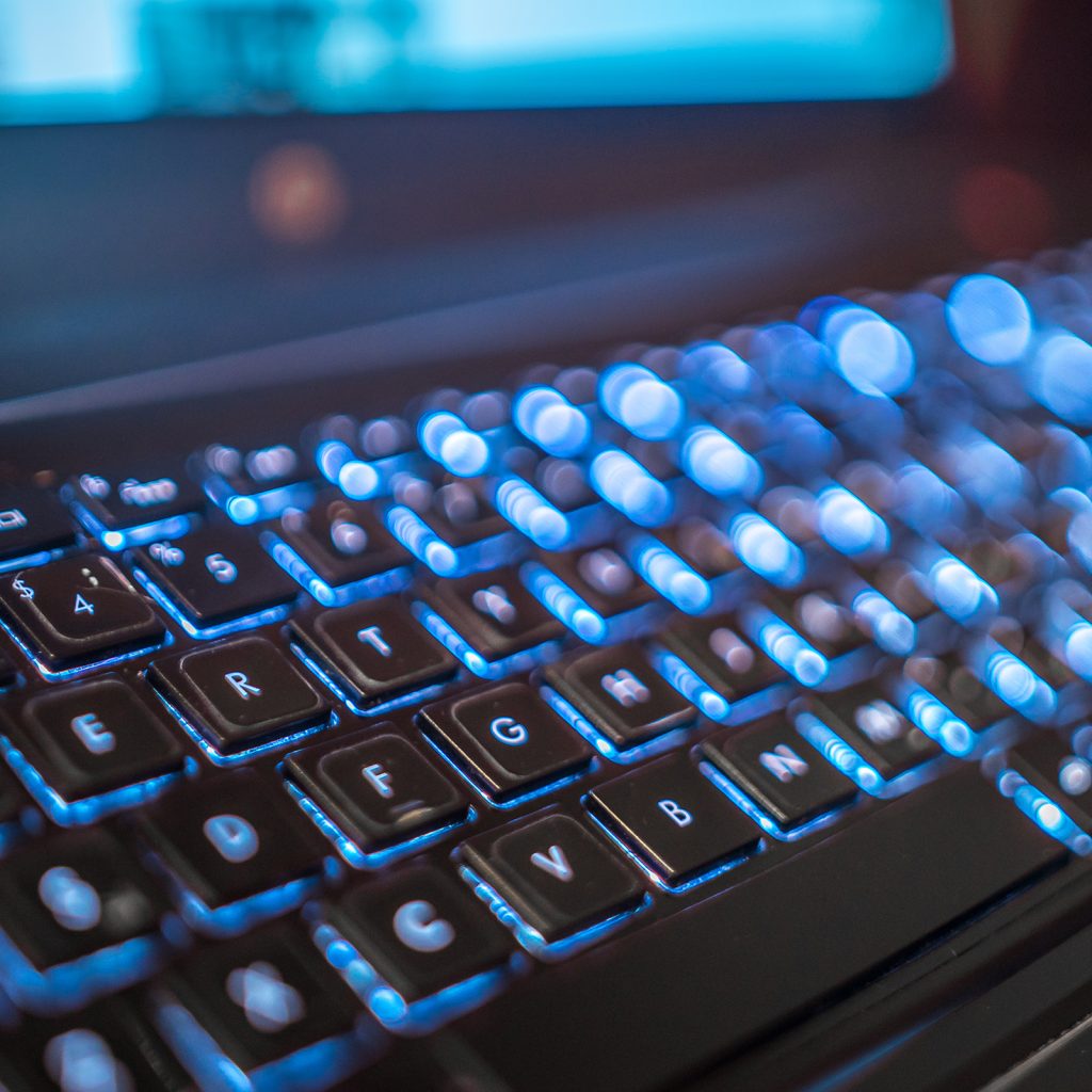 a keyboard backlit in blue
